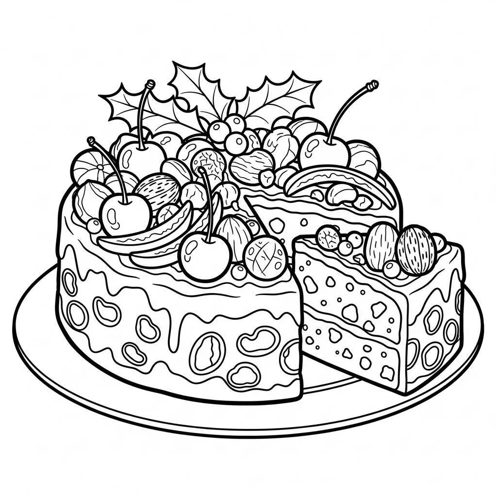 Desenho-de-Bolo-de-Frutas-para-Colorir Desenho de Bolo de Frutas para Colorir
