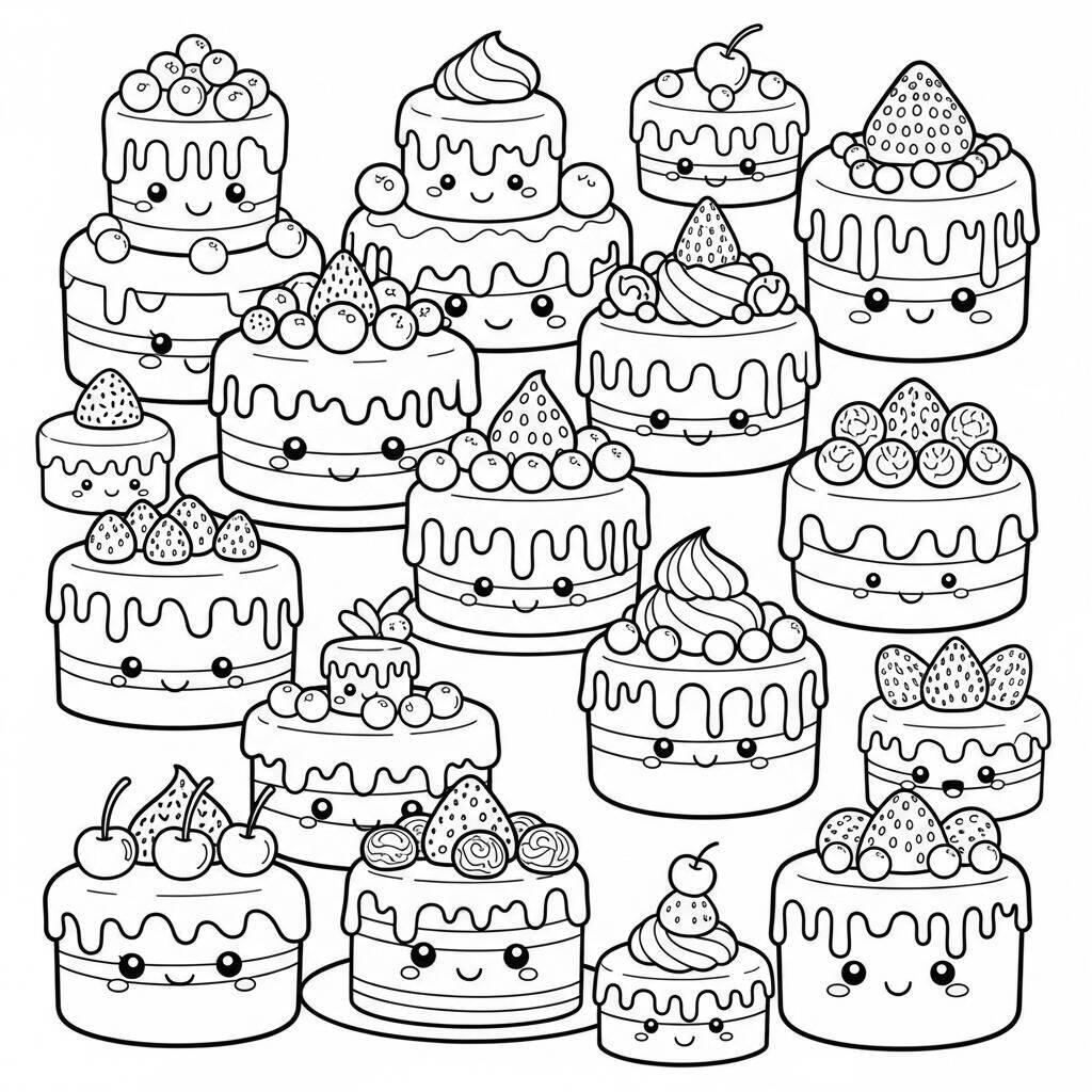 Desenho de Bolos Kawaii para Colorir