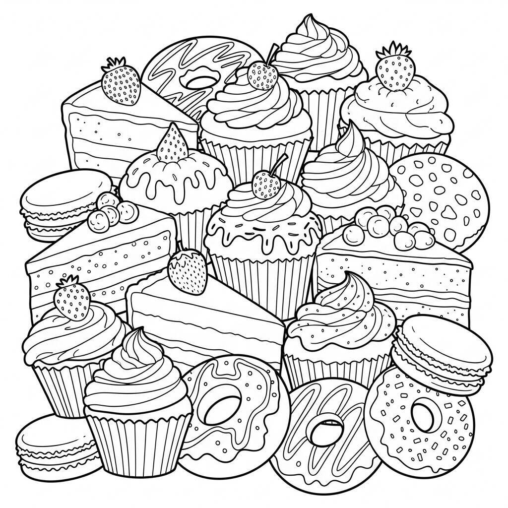 Cakes and Sweets Coloring Page