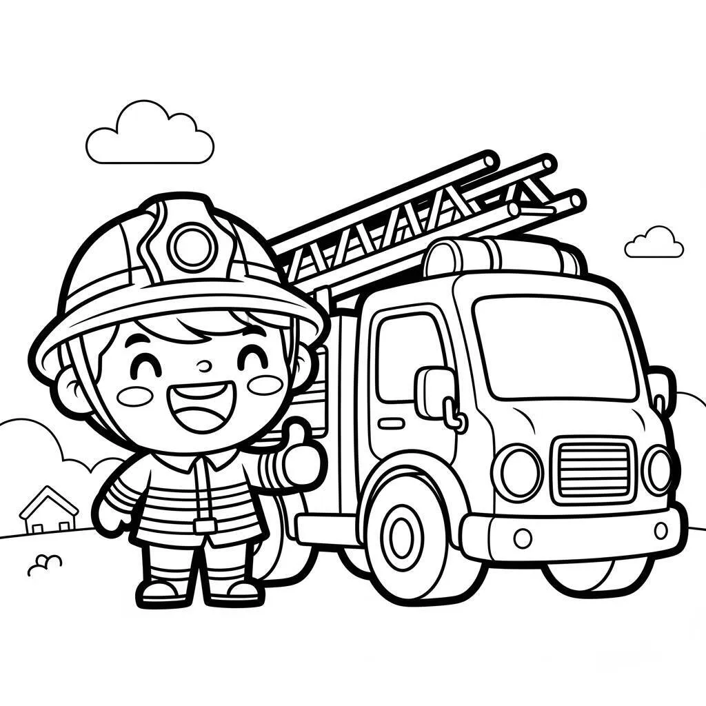 Desenho de Bombeiro Kawaii para Colorir