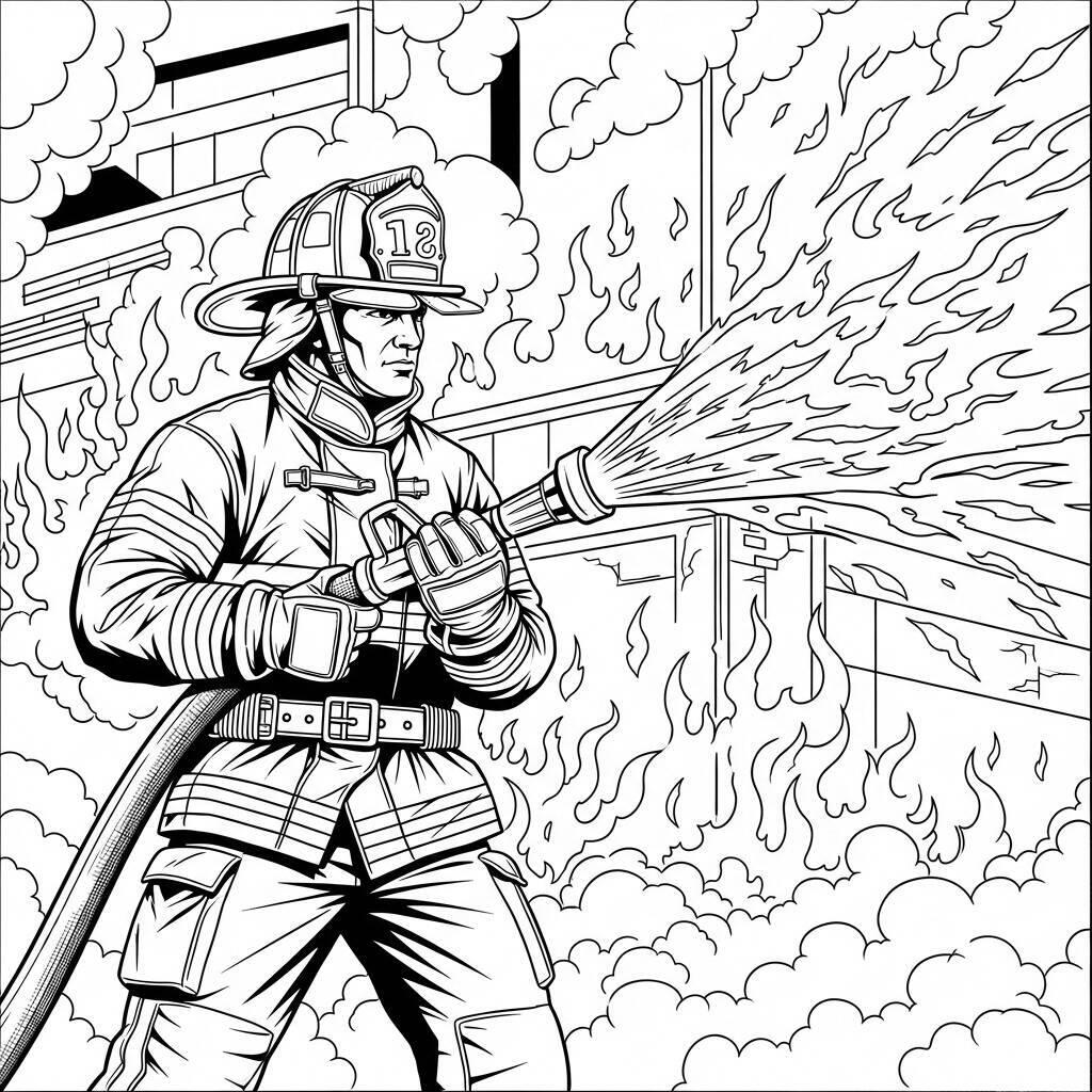 Desenho de Bombeiro Realista para Colorir