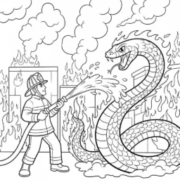 Desenho de Bombeiro e Cobra de Fogo para Colorir