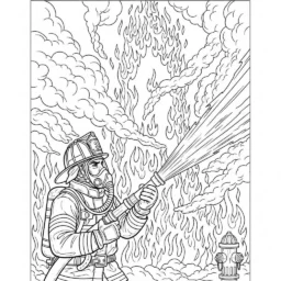 Desenho de Bombeiro e Fogo para Colorir