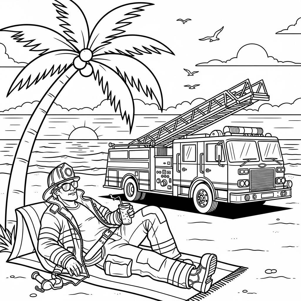 Desenho de Bombeiro e Viagem para Colorir