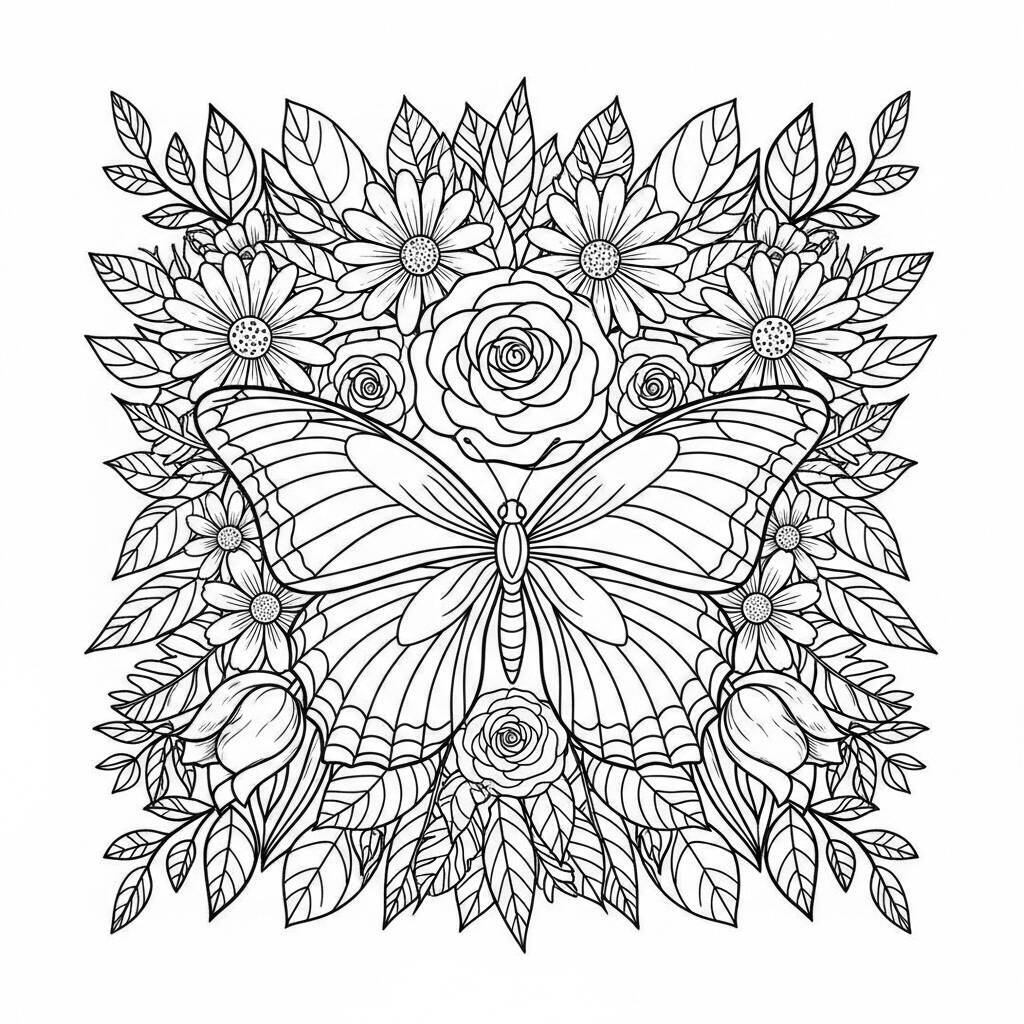 Coloriage papillon floral