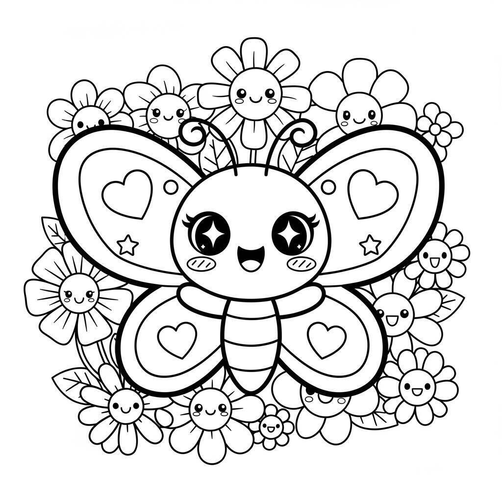 Desenho de Borboleta Kawaii para Colorir