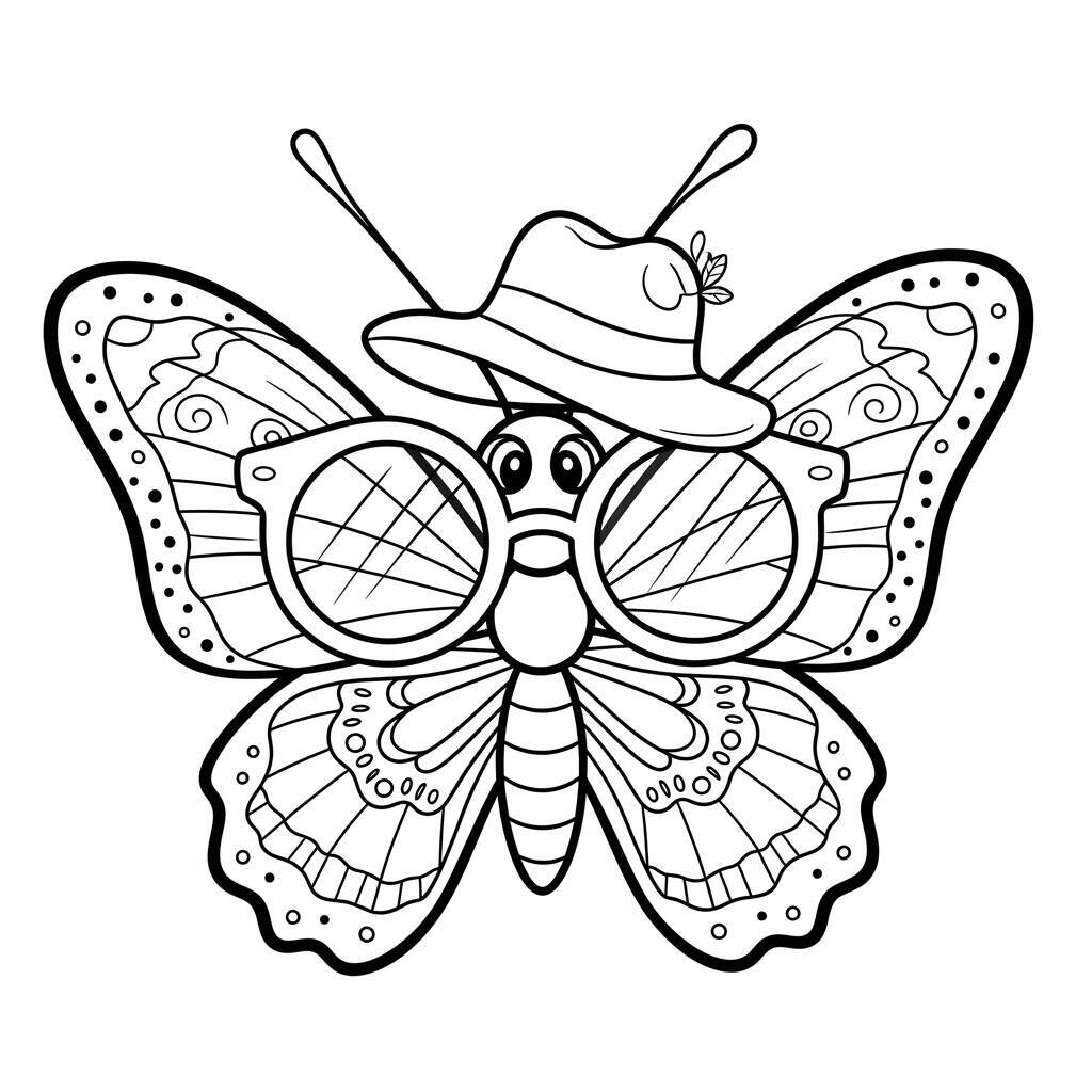 Dessin de papillon avec accessoires à colorier