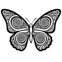 Desenho de Borboleta com Detalhes de Espiral para Colorir