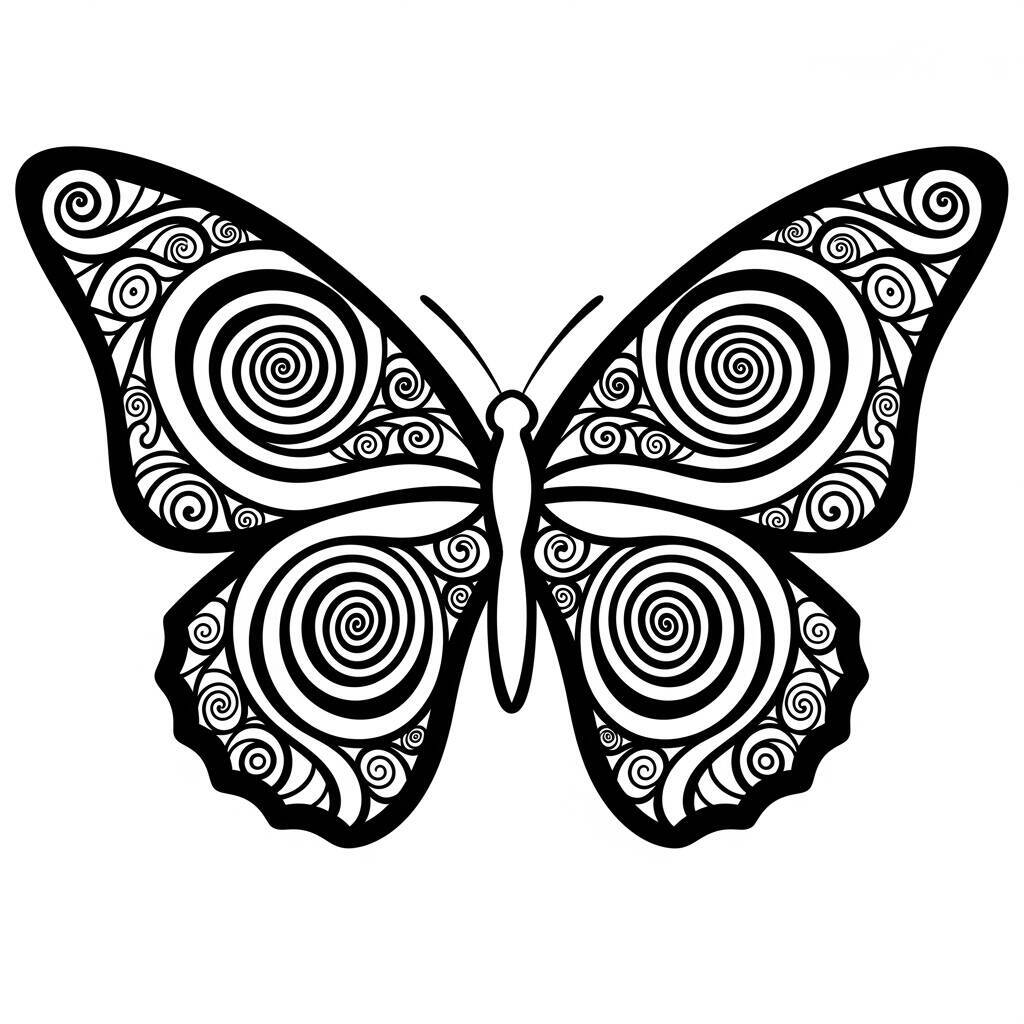 Dessin de papillon avec détails en spirale à colorier