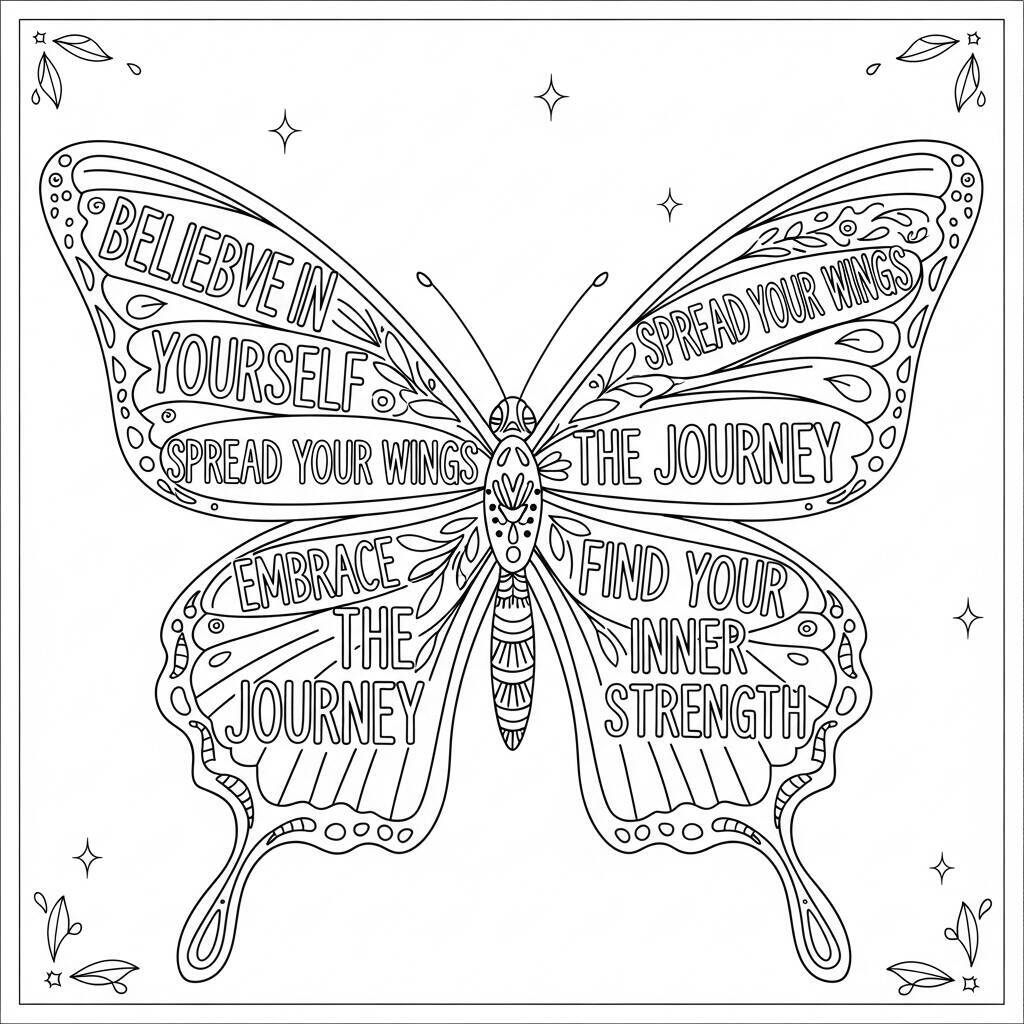 Dessin de papillon avec des phrases inspirantes à colorier