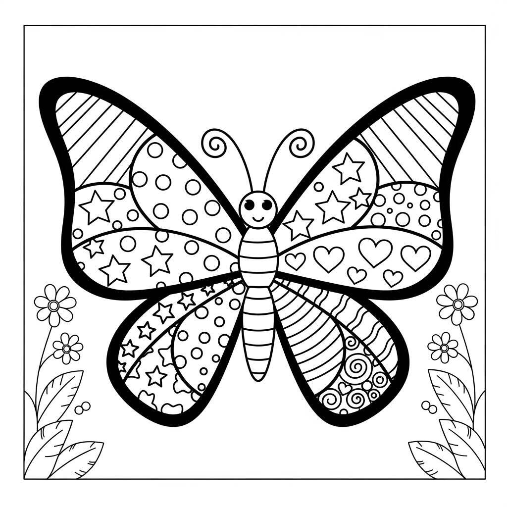 Dessin de papillon avec des motifs de rayures à colorier