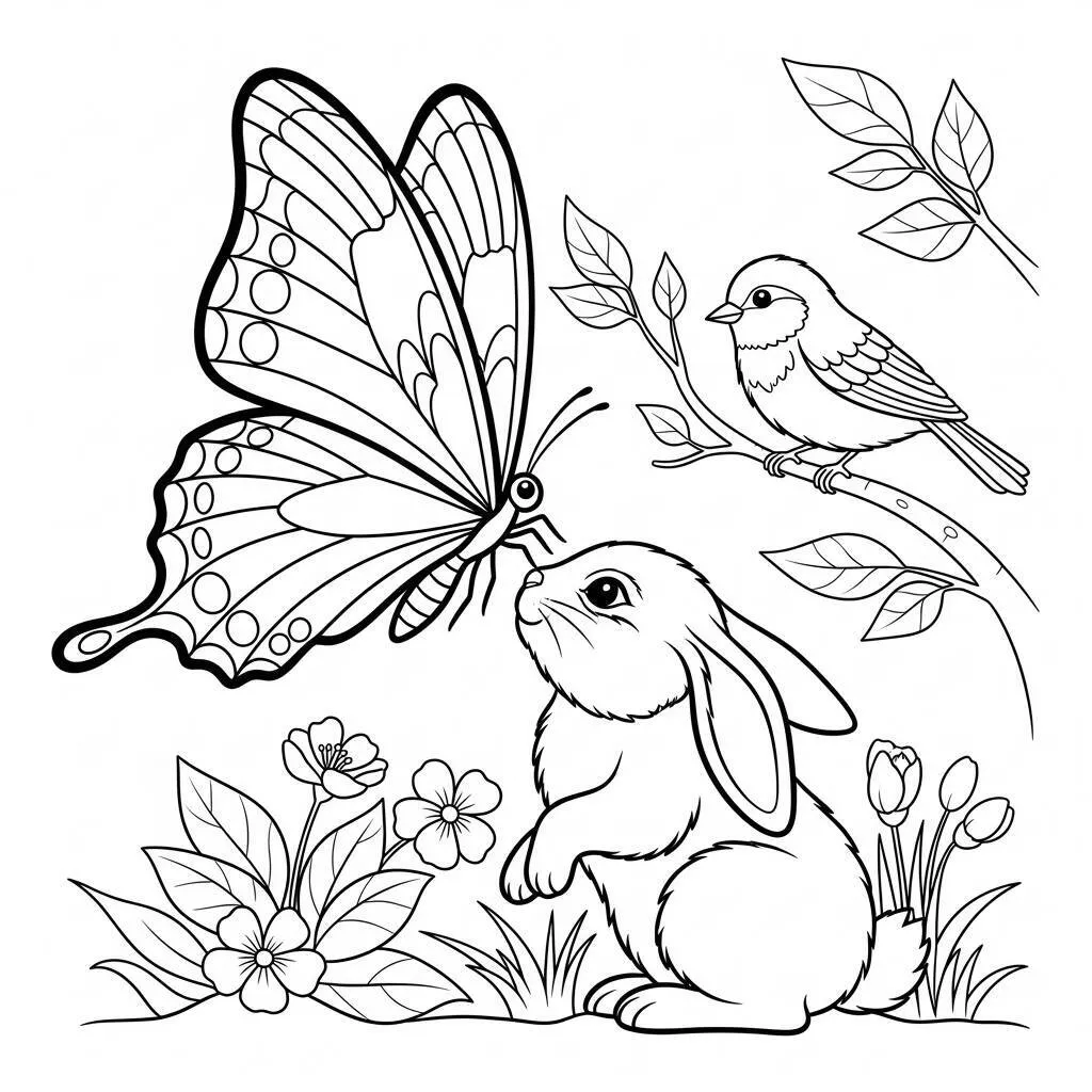 Desenho de Borboleta e Animais para Colorir