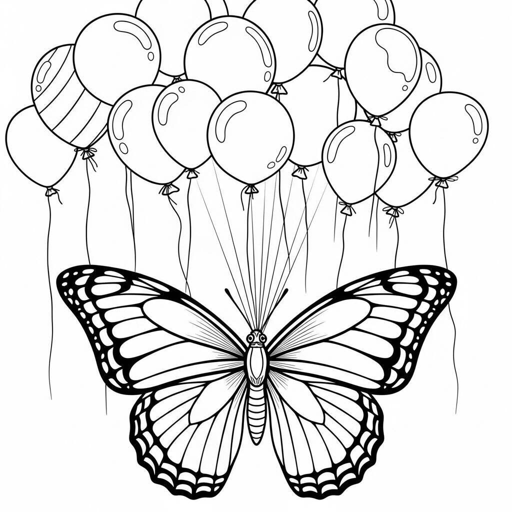 Coloriage papillon et ballons