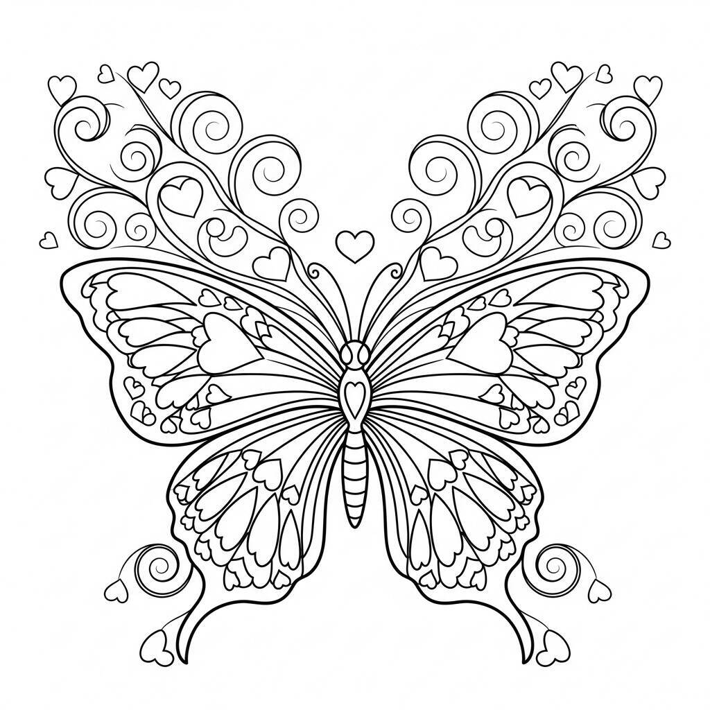 Coloriage papillon et coeur