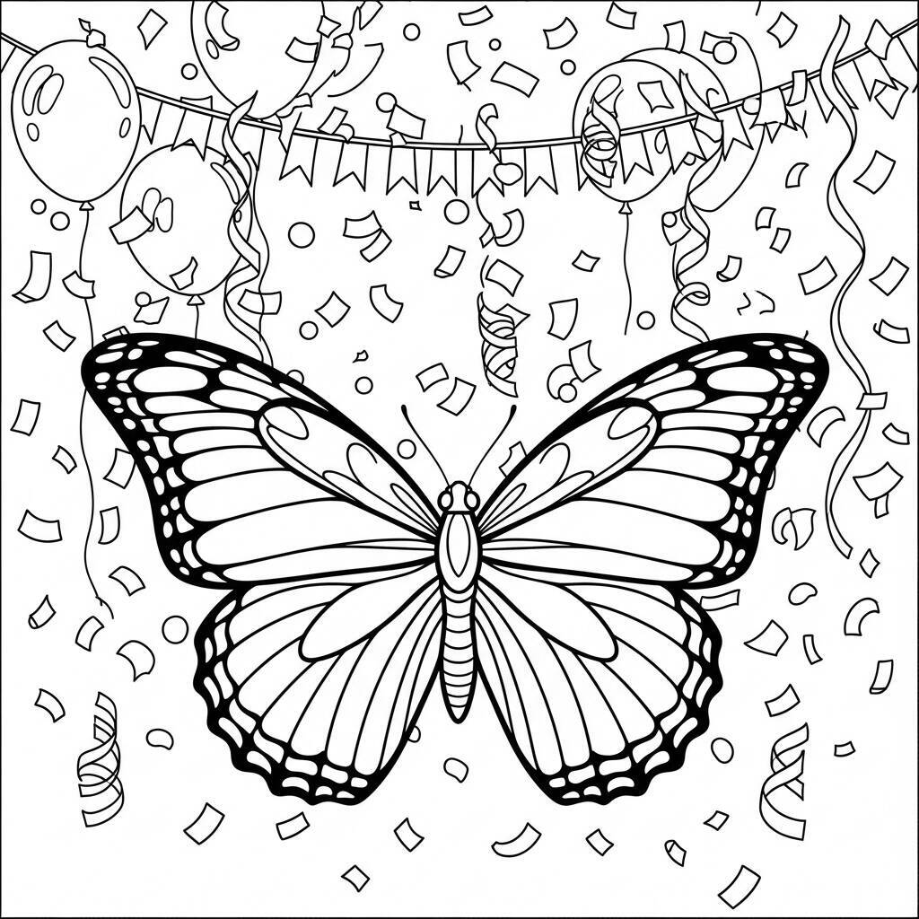 Coloriage papillon et fête