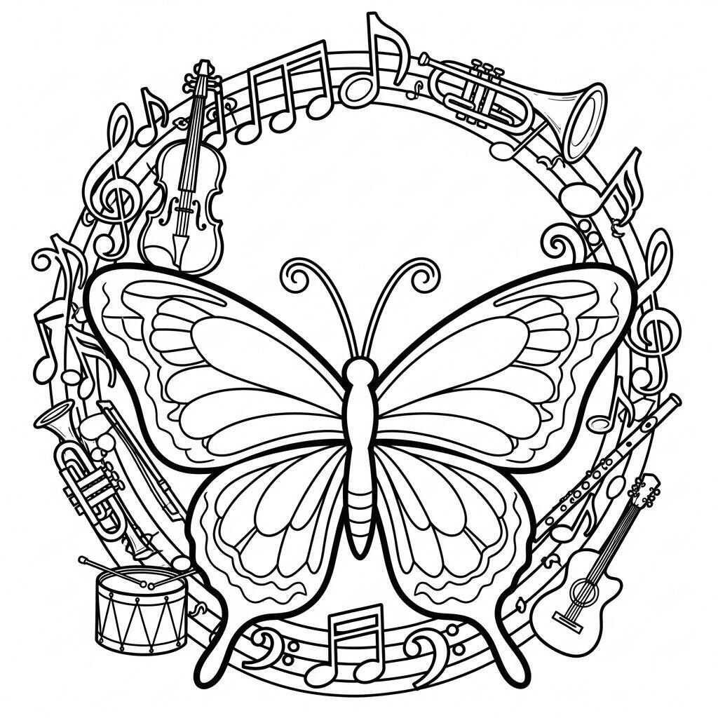 Coloriage papillon et musique