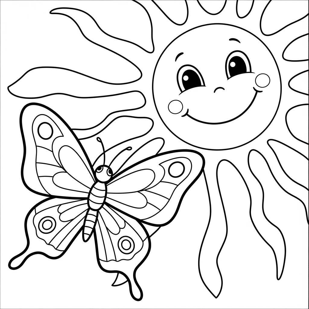 Coloriage Papillon et Soleil