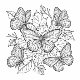 Desenho de Borboletas em Folhas de Outono para Colorir