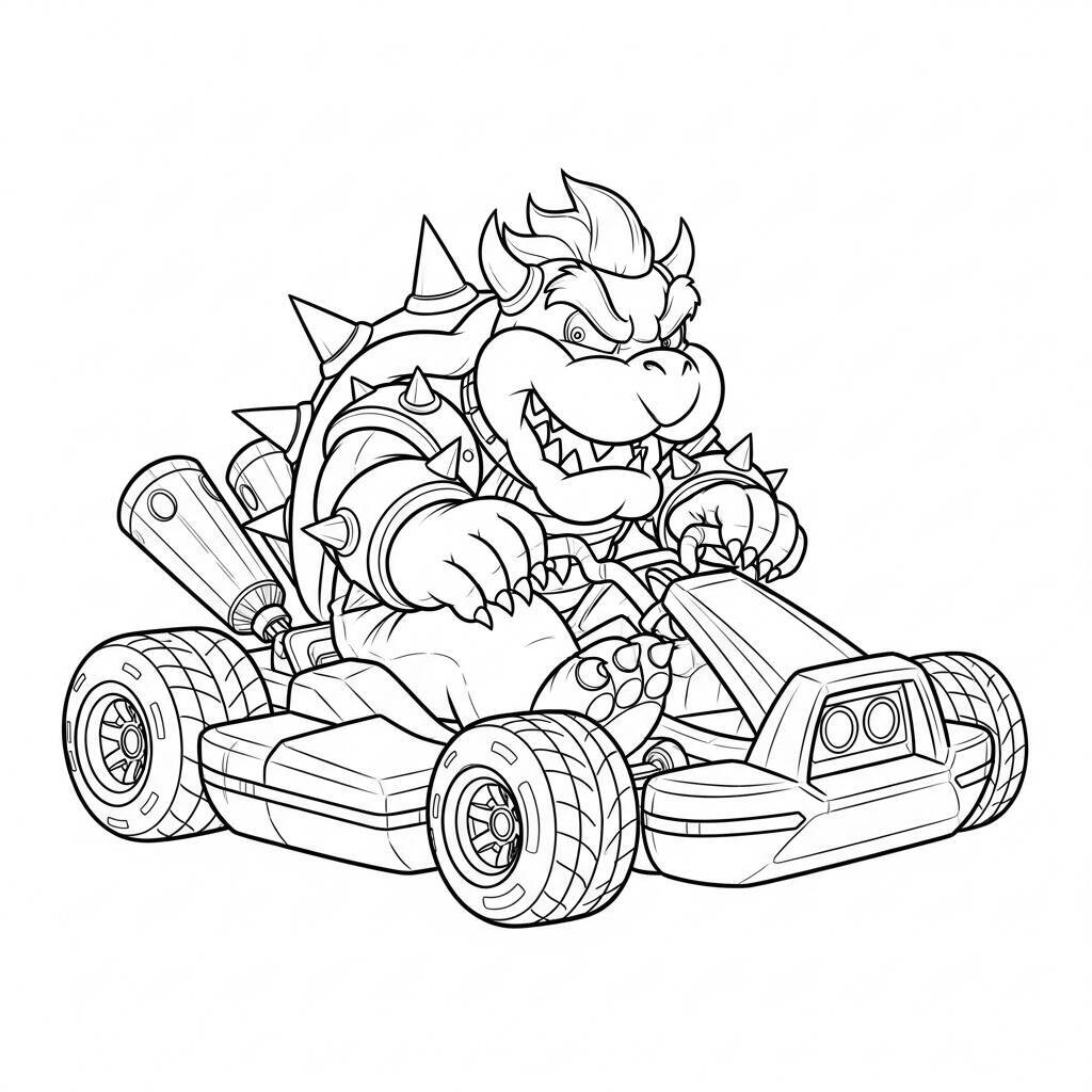 Desenho de Bowser em um Kart para Colorir