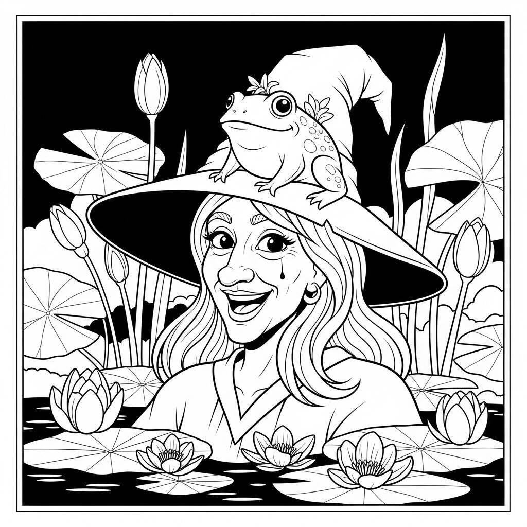 Malvorlage Hexe und Frosch