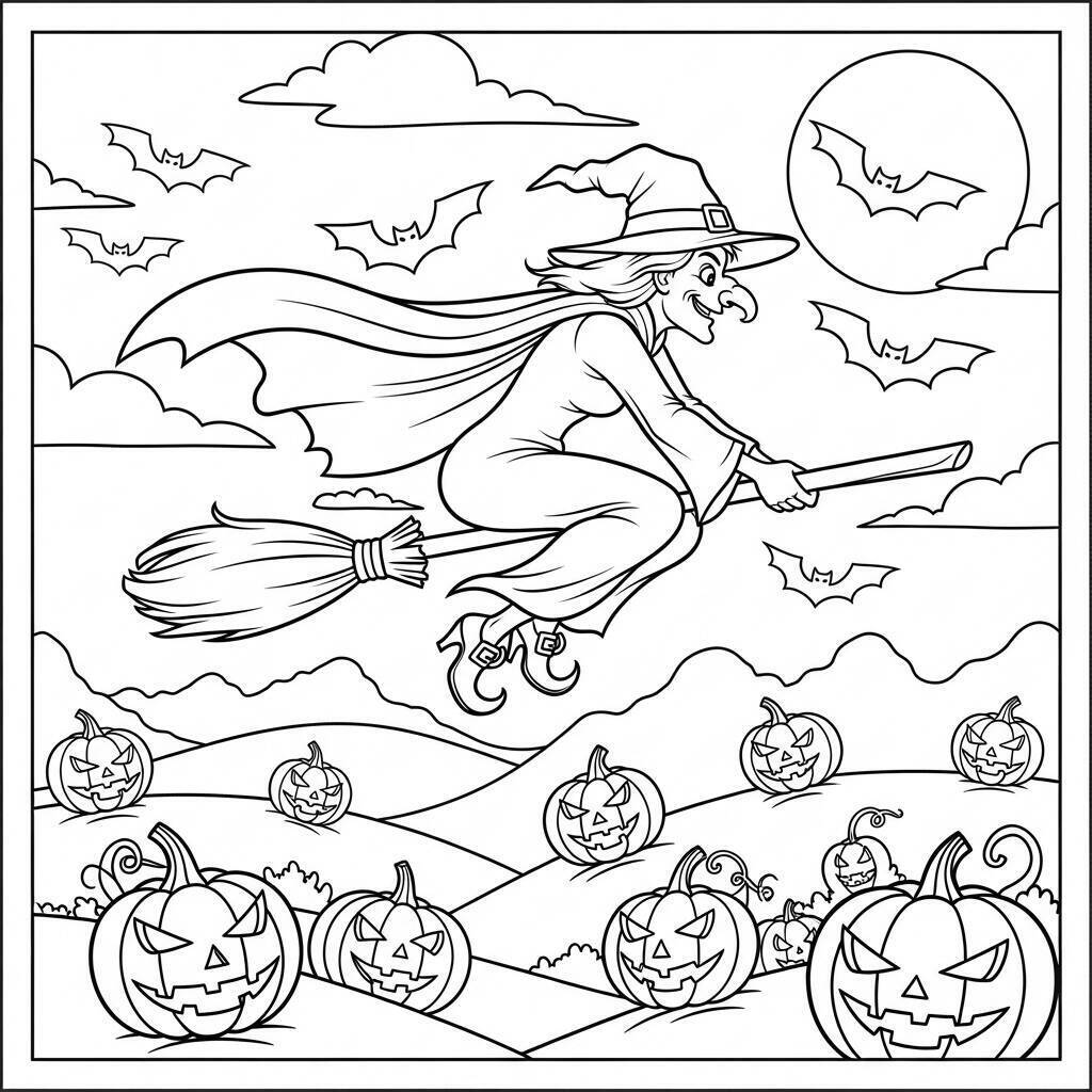 Malvorlagen Hexe in der Halloween-Nacht
