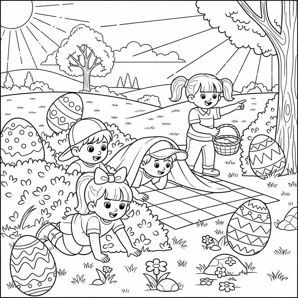 Desenho de Caça aos Ovos de Páscoa para Colorir