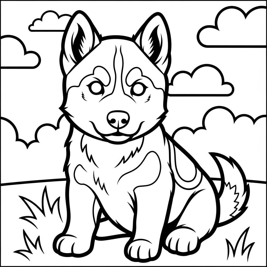 Desenho de Cachorrinho Husky para Colorir