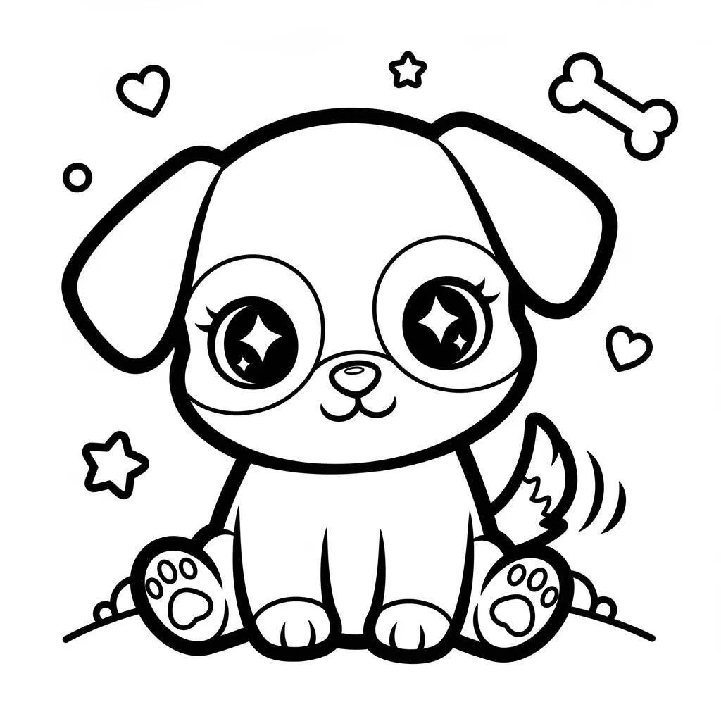 Desenho de Cachorrinho Kawaii para Colorir