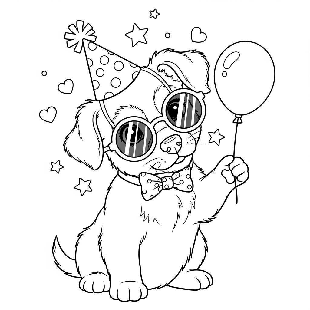 Desenho de Cachorrinho com Acessórios para Colorir
