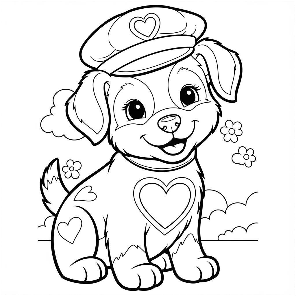 Desenho de Cachorrinho com Coração para Colorir