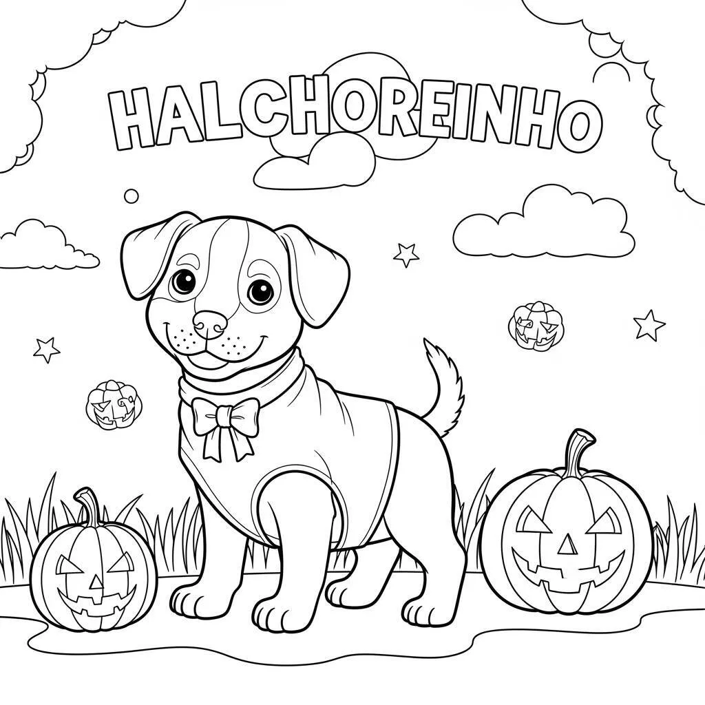 Desenho-de-Cachorrinho-de-Halloween-para-Colorir Desenho de Cachorrinho de Halloween para Colorir
