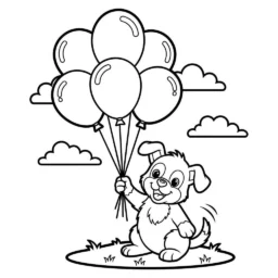 Desenho de Cachorrinho e Balões para Colorir
