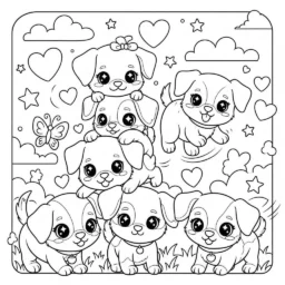 Kawaii Dogs Coloring Page