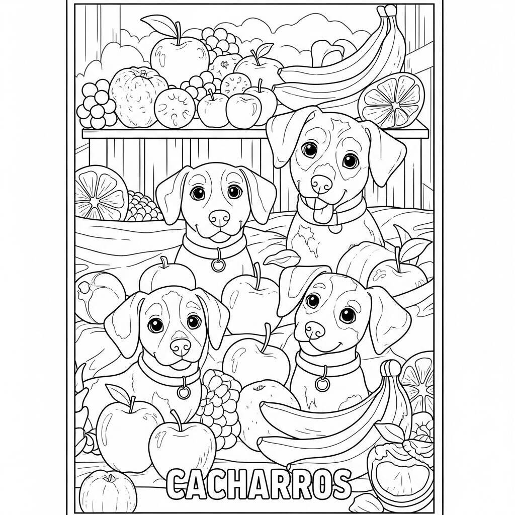 Ausmalbilder Hunde mit Früchten