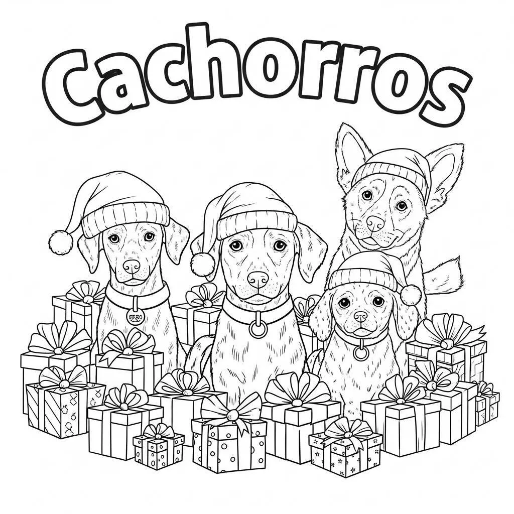 Desenho de Cachorros em Natal para Colorir