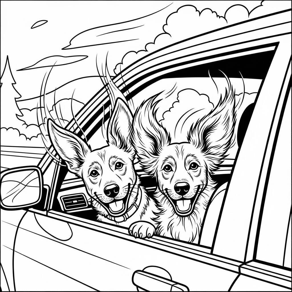 Ausmalbilder Hunde im Auto