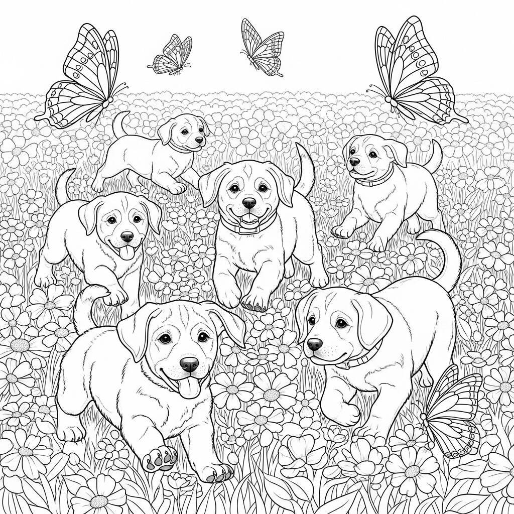 Ausmalbilder Hunde im Frühling