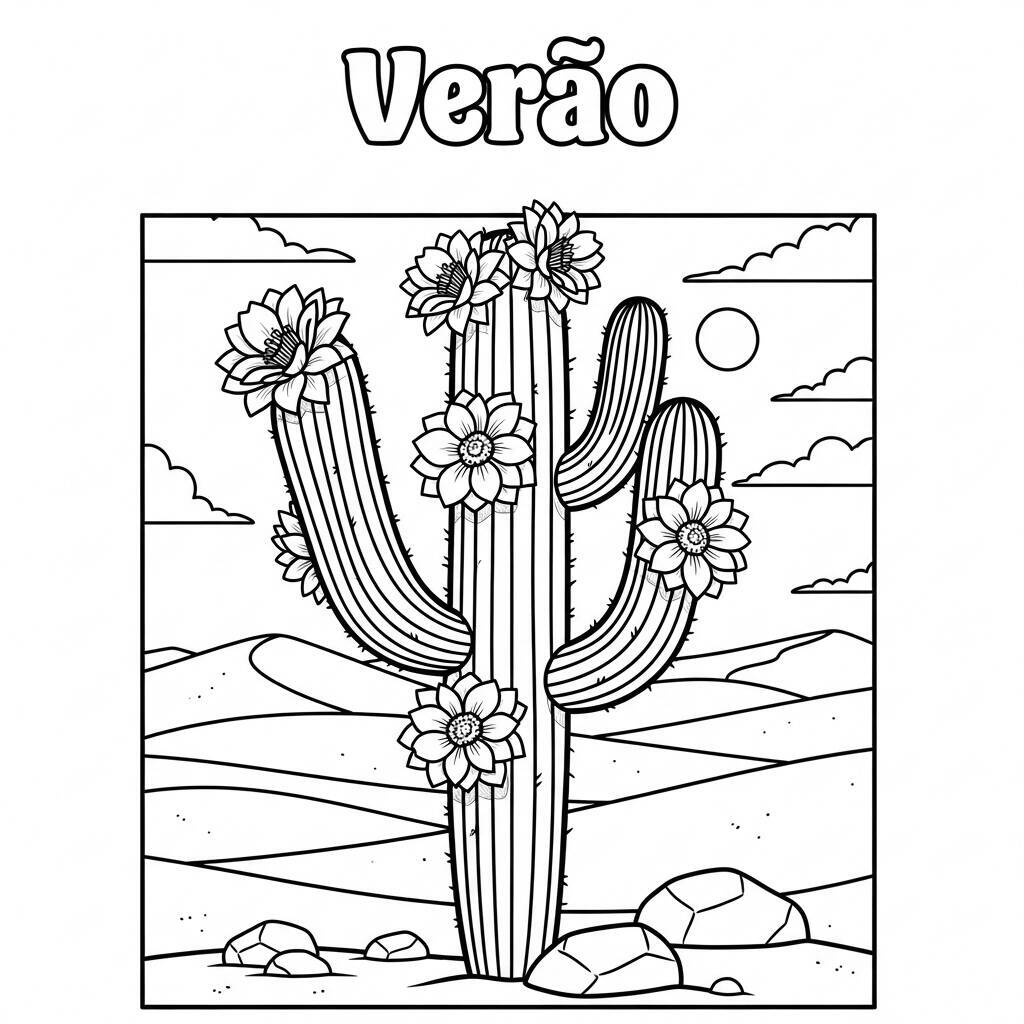 Coloriage de cactus et de fleurs