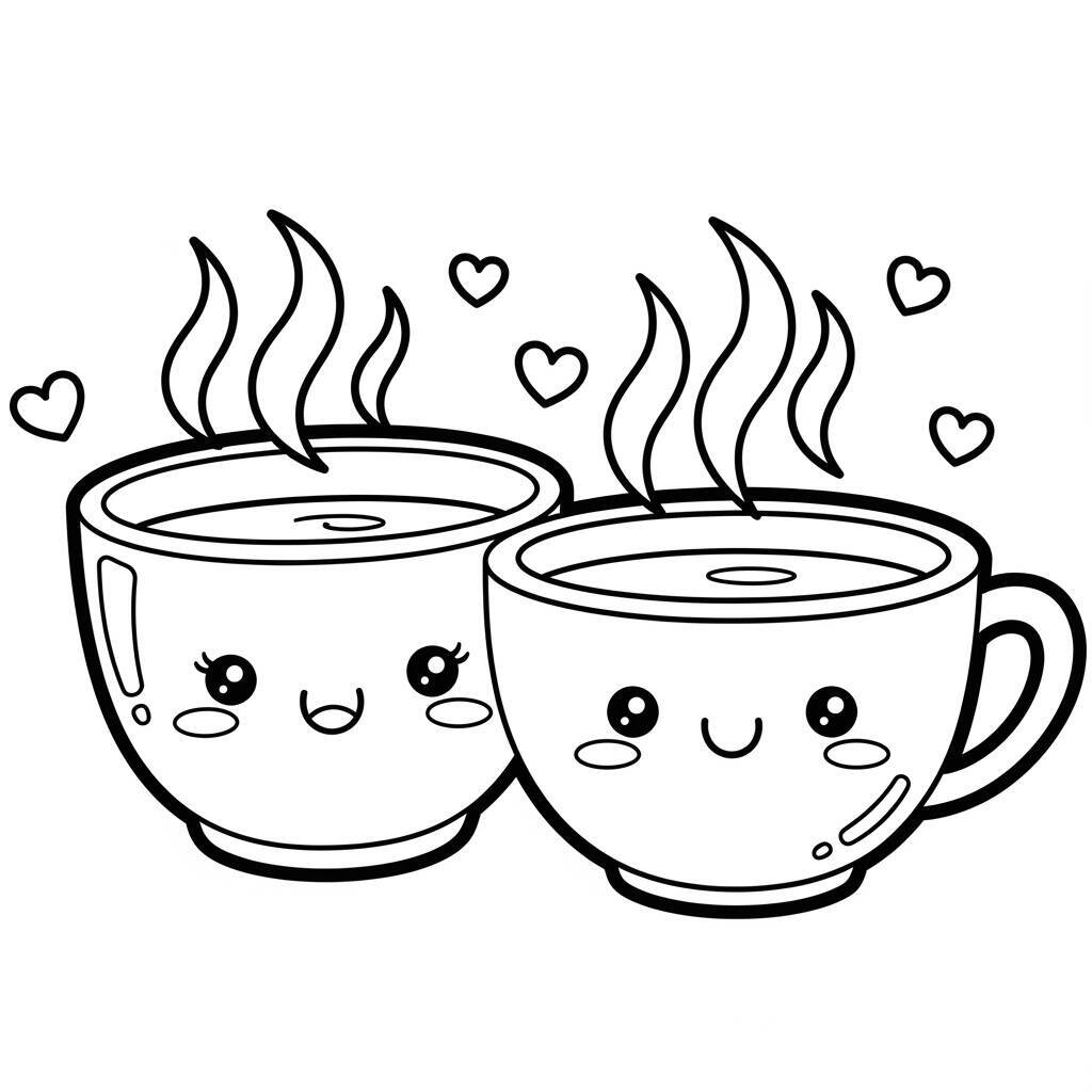 Desenho de Café Kawaii para Colorir