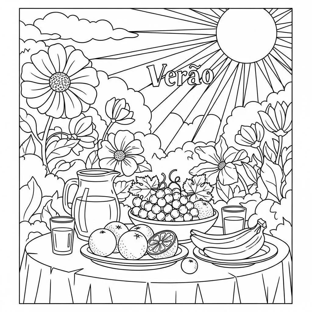 Desenho de Café da Manhã de Verão para Colorir