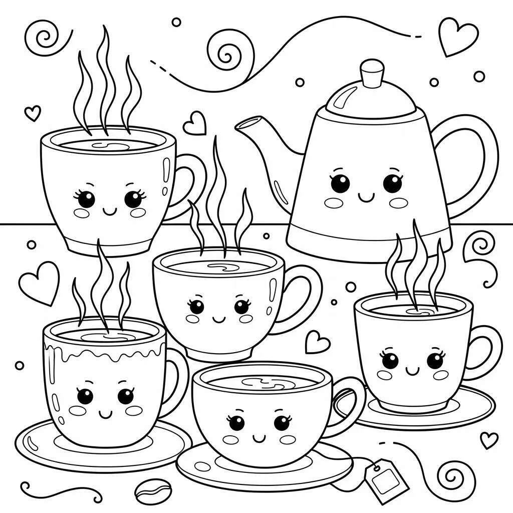 Desenho de Café e Chá para Colorir