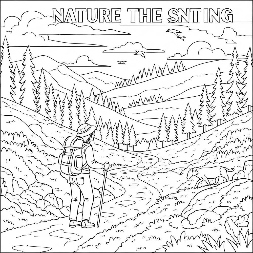 Desenho-de-Caminhada-na-Natureza-para-Colorir Desenho de Caminhada na Natureza para Colorir