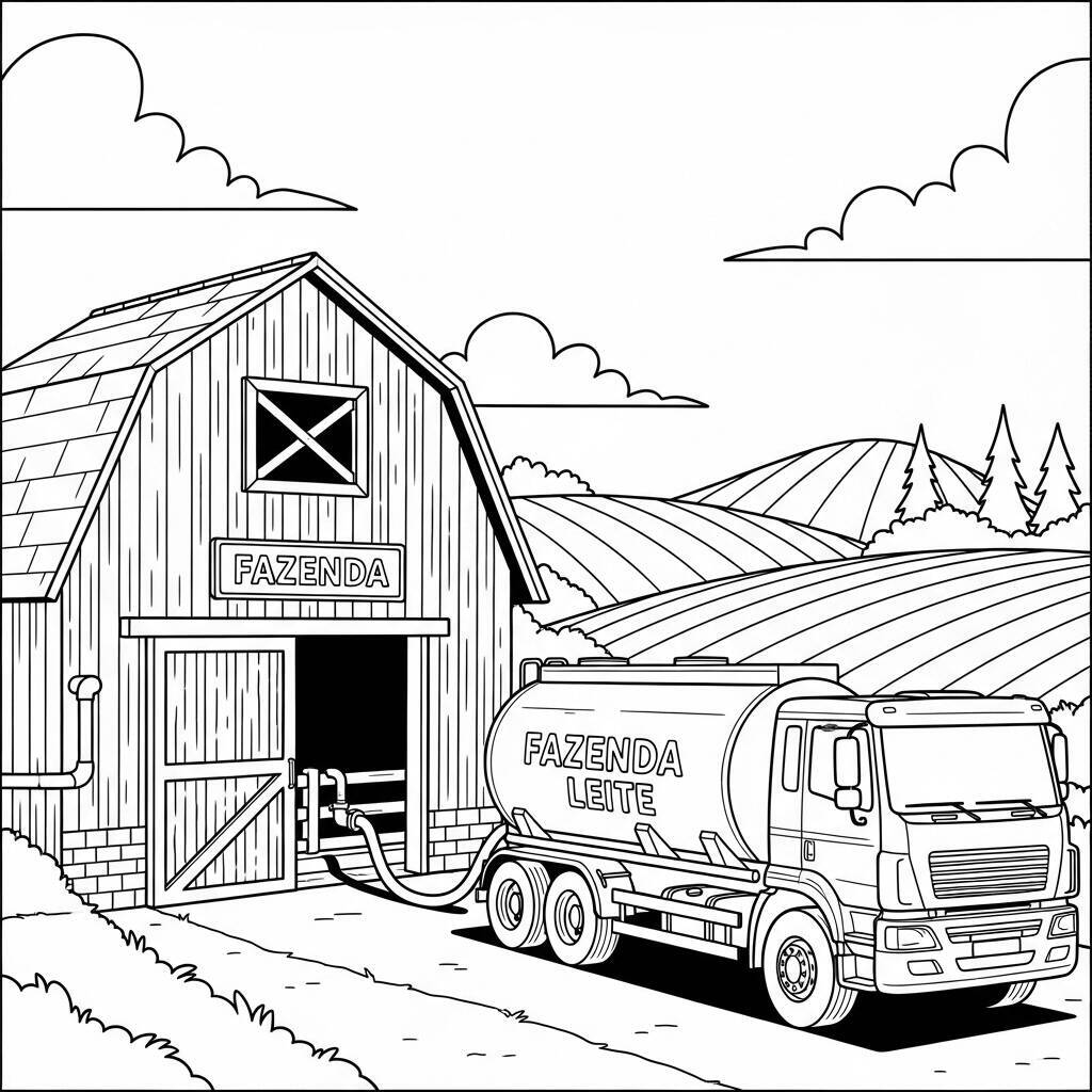 Desenho de Caminhão de Leite na Fazenda para Colorir