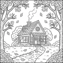 Desenho de Caminho Coberto de Folhas para Colorir