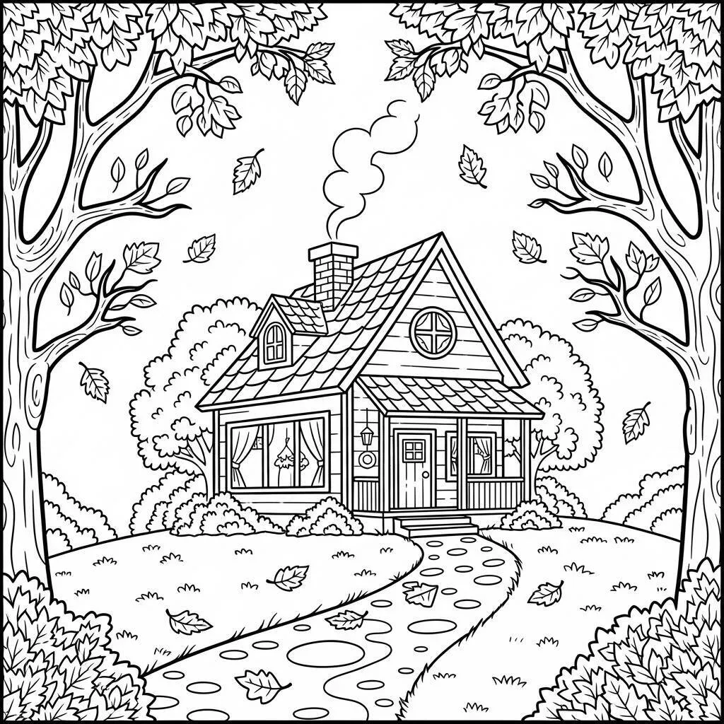 Desenho de Caminho Coberto de Folhas para Colorir