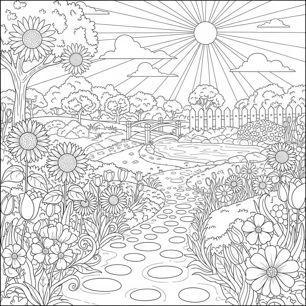 Desenho de Caminho Florido para Colorir