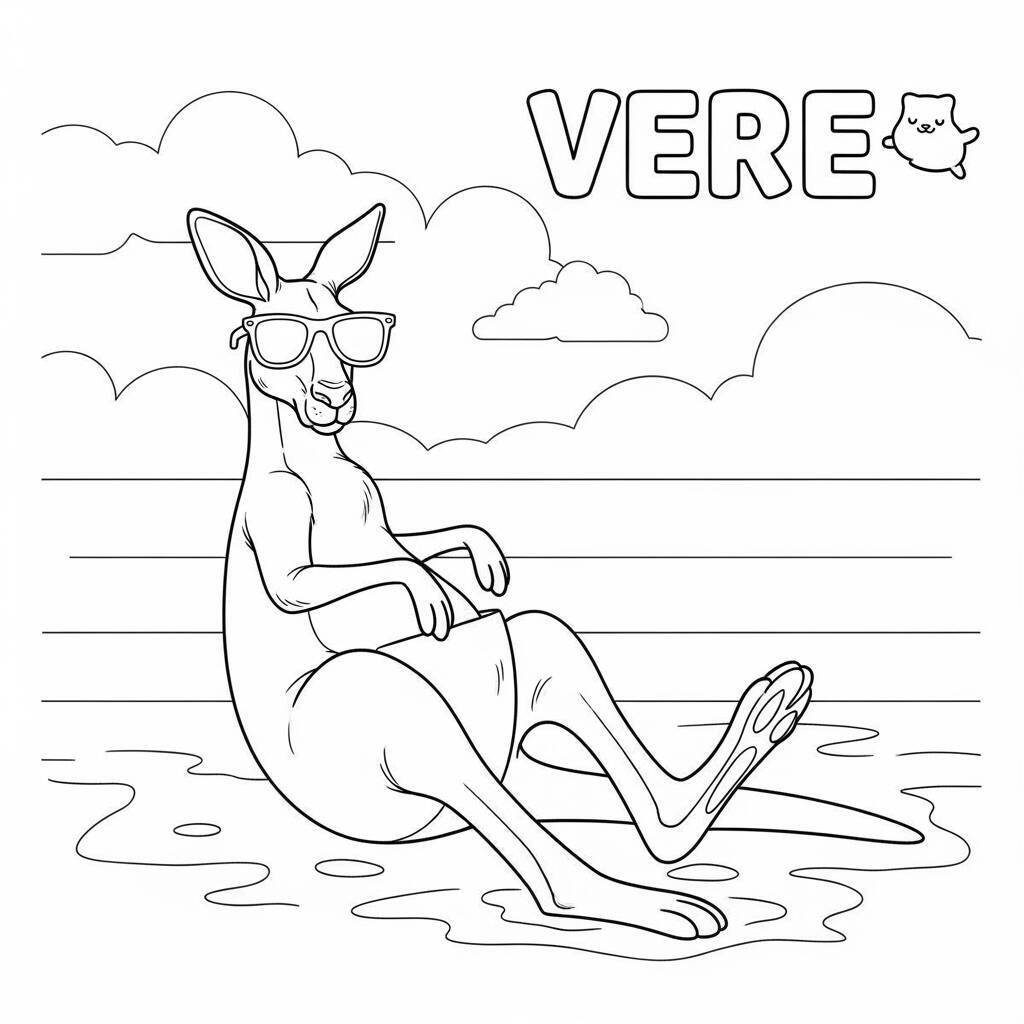 Coloriage Kangourou sur la plage