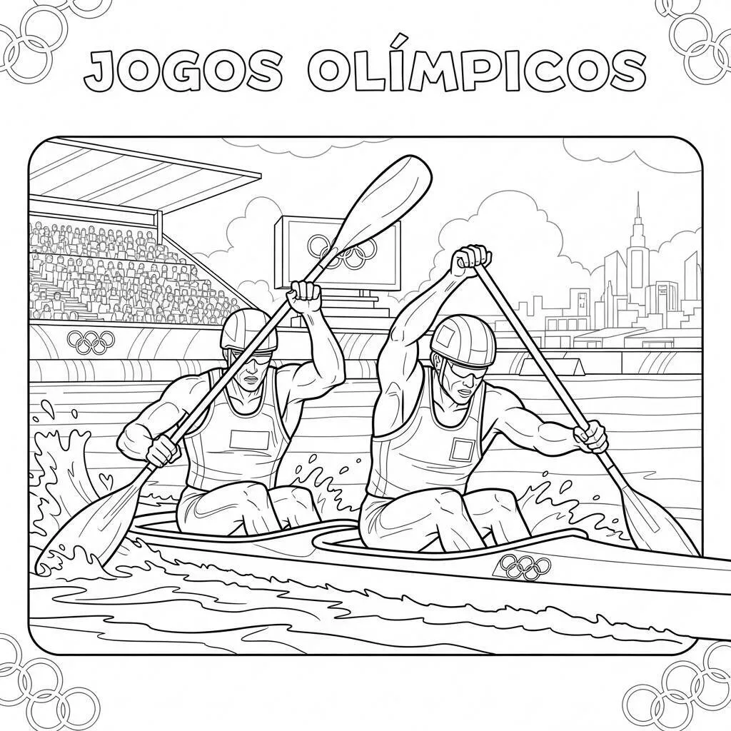 Desenho de Canoa e Remo para Colorir