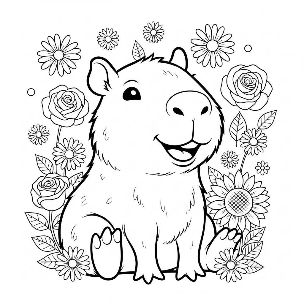 Desenho de Capivara Kawaii para Colorir