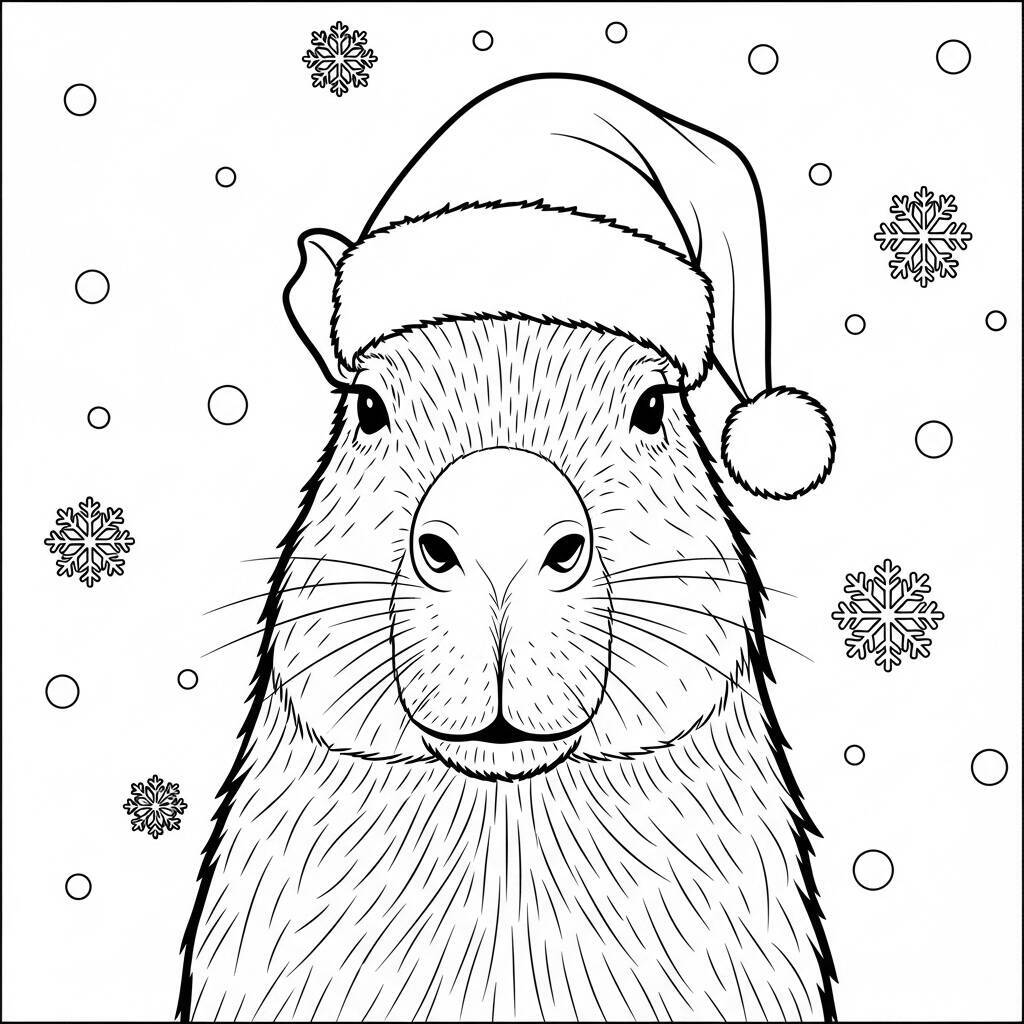 Coloriage Capybara avec un chapeau de Noël